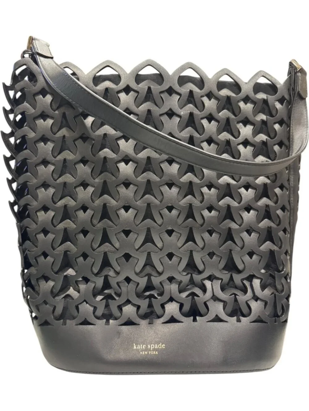 🖤 Kate Spade Black Laser Cut Scalloped Bucket Bag Removable Liner NWT
